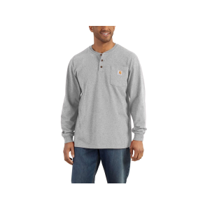 Carhartt Men's Loose Fit Heavyweight Long Sleeve Pocket Henley Shirt Heather Gray Large