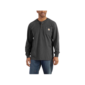 Carhartt Men's Loose Fit Heavyweight Long Sleeve Henley Shirt Carbon Heather Large