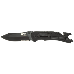Smith & Wesson M&P Dual Knife & Tool Assisted Opening Pocket Knife 3.5" Partially Serrated Drop Point 8Cr13MoV Black Oxide Blade Polymer Handle Black