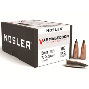 Nosler Varmageddon 6mm, 243 Caliber (243 Diameter) Bullets 70 Grain Polymer Tip Box of 100