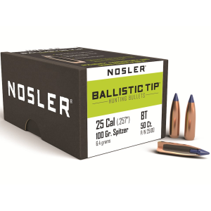 Nosler Ballistic Tip Hunting 25 Caliber (257 Diameter) Bullets 100 Grain Polymer Tip Box of 50