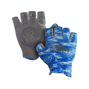 Fish Monkey Men's Stubby Guide Fishing Fingerless Gloves Blue Water Camo XL