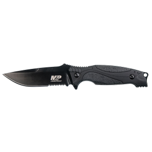 Smith & Wesson M&P 2.0 Fixed Blade Knife 4" Partially Serrated Drop Point 8Cr13MoV Black Oxide Blade Rubber Handle Black