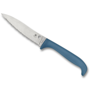 Spyderco Counter Puppy Kitchen Utility Knife 3.48" Fully Serrated Clip Point 7Cr17MoV Stainless Satin Blade High Impact Plastic Handle Blue - Spyderco