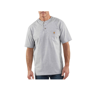 Carhartt Men's Loose Fit Heavyweight Short Sleeve Henley Pocket Shirt Heather Gray Large