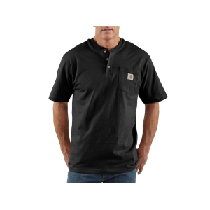 Carhartt Men's Loose Fit Heavyweight Short Sleeve Henley Pocket Shirt Black XL