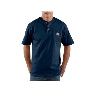 Carhartt Men's Loose Fit Heavyweight Short Sleeve Henley Pocket Shirt Navy XL