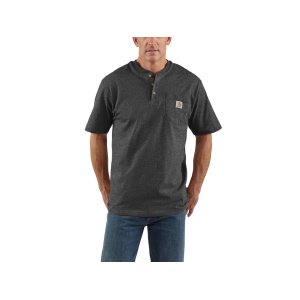 Carhartt Men's Loose Fit Heavyweight Short Sleeve Henley Pocket Shirt Carbon Heather Large