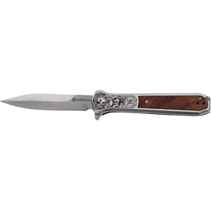 Smith & Wesson Unwavered Assisted Opening Pocket Knife 3.5" Dagger 8Cr13MoV Satin Blade Rosewood Handle Wood