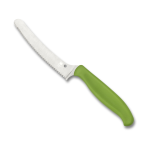 Spyderco Z-Cut Blunt Tip Kitchen Knife 4.3" Fully Serrated CTS BD1N Satin Blade Polypropylene Handle Green - Spyderco