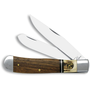 American Buffalo Knife & Tool Laredo Stag Trapper Pocket Knife 3.5" Clip Point 1065 Satin Blade Wood Handle