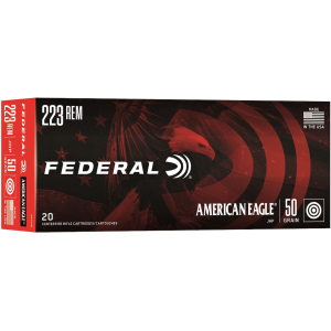 Federal American Eagle 223 Remington Ammo 50 Grain Jacketed Hollow Point Case of 500 (25 Boxes of 20) - Federal Premium