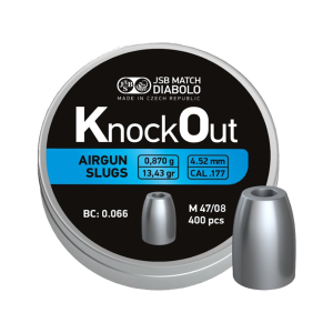 JSB Knock Out Slugs Air Gun Pellets 177 Caliber 13.43 Grain 4.52mm Head-Size Tin of 400