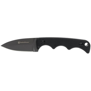 Smith & Wesson HRT Spear Point Neck Fixed Blade Knife 2" Spear Point 8Cr10MoV Titanium Nitride Blade G-10 Handle Black