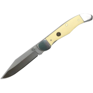 American Buffalo Knife & Tool Roper Pecos Pocket Knife 3.5" Clip Point 1065 Satin Blade Delrin Handle Yellow