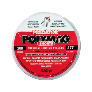Predator Polymag Shorts Air Gun Pellets 177 Caliber 8.02 Grain Pointed Tin of 200