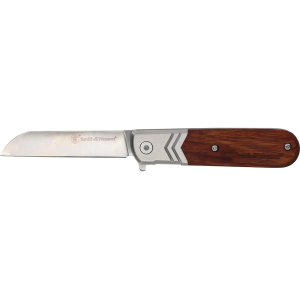 Smith & Wesson Executive Barlow Assisted Opening Pocket Knife 2.75" Sheepsfoot 8Cr13MoV Stainless Satin Blade Rosewood Handle Brown