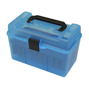 MTM Deluxe Flip Top Ammo Box with Handle 17 Remington to 222 Remington Magnum 50-Round Plastic Clear Blue