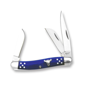 American Buffalo Knife & Tool Cattleman Stockman Pocket Knife 2.5" Clip Point 8Cr13MoV Satin Blade Delrin Handle Blue