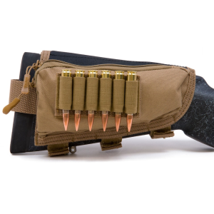 MidwayUSA Pro Series Left Hand Rifle Cheek Rest with Ammo Holder 6-Round Fixed Stock Coyote