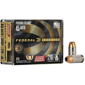 Federal Premium Personal Defense 45 ACP Ammo 210 Grain Federal Hydra-Shok Deep Jacketed Hollow Point Case of 200 (10 Boxes of 20) - Federal Premium