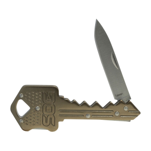 SOG Key Pocket Knife 1.5" Drop Point 5Cr13MoV Satin Blade Stainless Steel Handle Gold