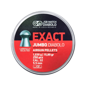 JSB Exact Jumbo Air Gun Pellets 22 Caliber 15.89 Grain 5.51mm Head-Size Tin of 250