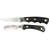 Knives of Alaska Jaeger/Muskrat Combo Fixed Blade Knife Set Rubber Handles Black with Jaeger Boning Knife, Muskrat Knife and Leather Sheath