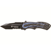 Smith & Wesson SWBLOP3TBLS Assisted Opening Pocket Knife 3.4" Partially Serrated Tanto Point 4034 Black Oxide Blade Aluminum Handle Black/Blue