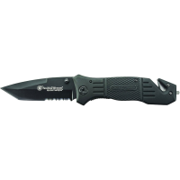 Smith & Wesson Extreme Ops Pocket Knife 3.3" Tanto Point 7Cr17 High Carbon Stainless Steel Blade with Belt Cutter Alminum Handle Black