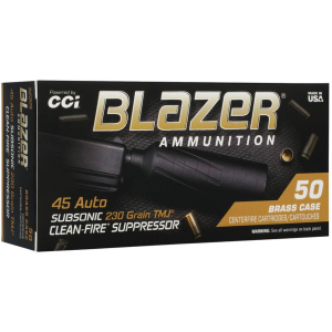 CCI Blazer Brass Clean Fire Suppressor .45 Auto Ammo 230gr TMJ 50 Rounds - GunMag Warehouse