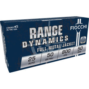 Fiocchi Range Dynamics .25 Auto Ammo 50gr FMJ 50 Rounds