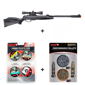GAMO Whisper Fusion Mach 1 .177 Cal Air Rifle with 2 Combo Packs of Assorted and Perfomance Pellets (GAM-MACH1-177+ASSP+PERP-BUNDLE)