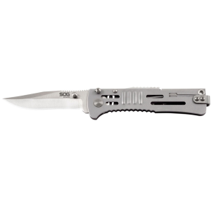 SOG Knives & Tools SlimJim, Folding Knife, 3.18" Clip Point Straight Edge, 420 Stainless Steel Bead Blasted Handle, AUS 8 Steel, Satin Finish, Silver SOG-SJ31-CP