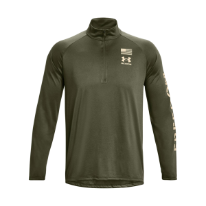 UNDER ARMOUR Men's Freedom Tech 1/2 Zip Marine OD Green/Desert Sand LS Shirt (1382200-390)