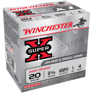 WINCHESTER Super-X 20Ga 2.75in #4 1oz 25rd Box Shotgun Shells (X204)