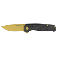 SOG Knives & Tools Terminus XR LTE, Folding Knife, 2.95" Straight Clip Point, Black G10 and Carbon Fiber Handle, CPM S35VN Steel, Titanium Nitride Finish, Gold SOG-TM1033-BX